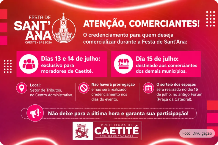 Prefeitura inicia credenciamento de comerciantes para a Festa de Sant'Ana em Caetité