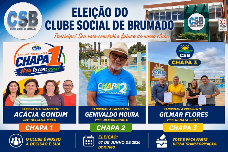 É HOJE A ELEIÇÃO DO CLUBE SOCIAL DE BRUMADO
