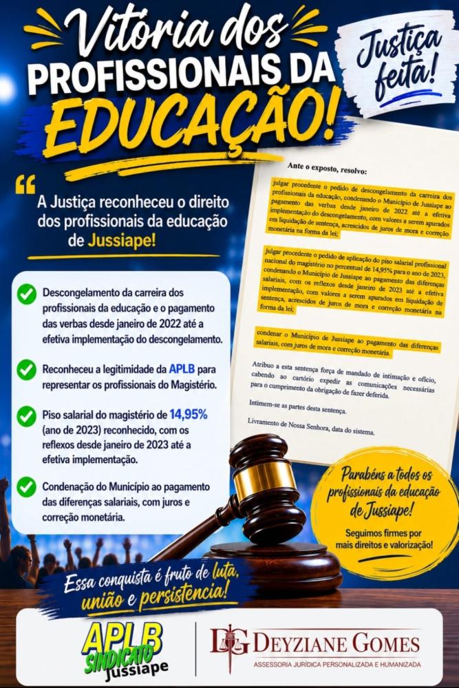 Justiça dá vitória aos professores de Jussiape em ação movida pela APLB