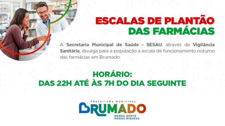 Escala de plantão noturno das farmácias para o mês de julho